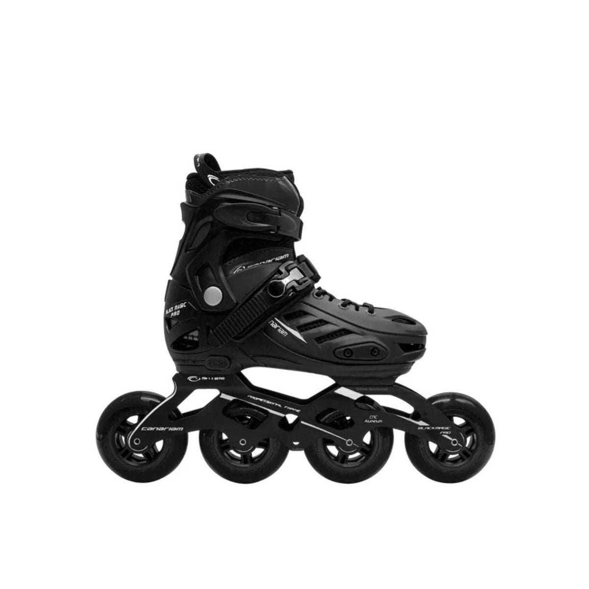 Patines Canariam Black Magic Pro Plus, detalle de la bota y cierres
