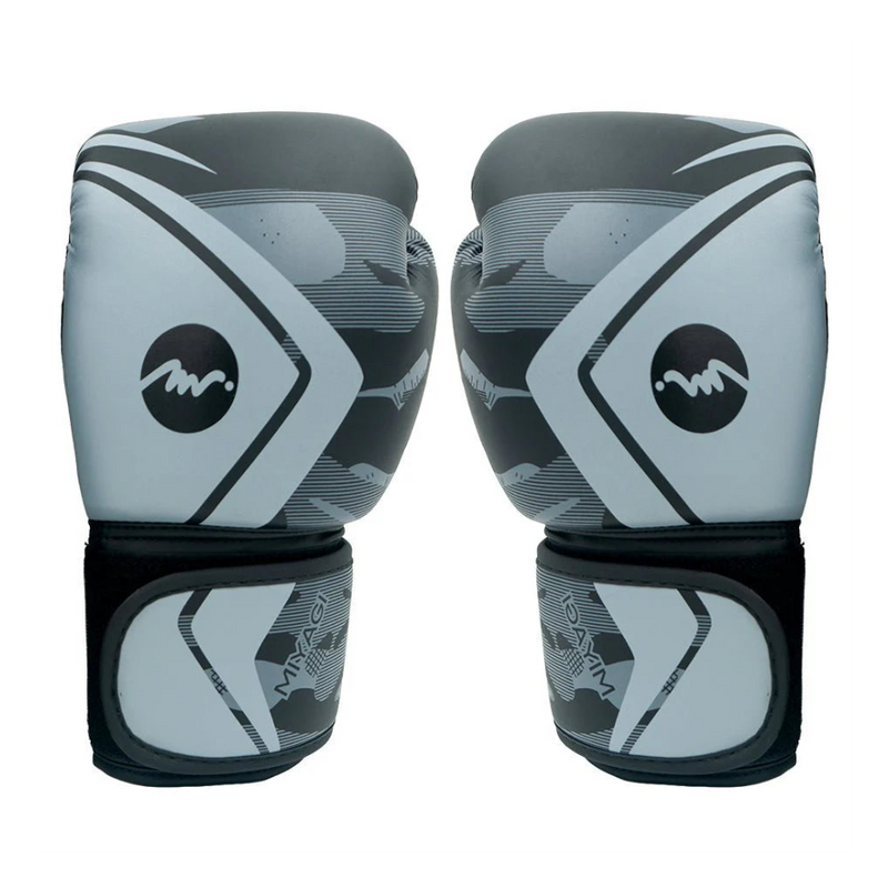Guantes de boxeo Miyagi MX172 negro y gris, entrenamiento y saco, vista frontal