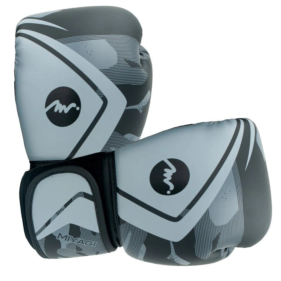 Guantes de boxeo Miyagi MX172 negro y gris, detalle de la palma