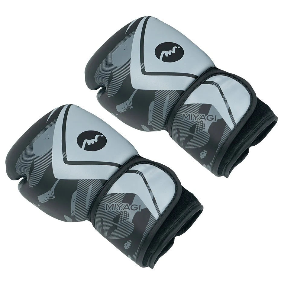 Guantes de boxeo Miyagi MX172 negro y gris, detalle de la muñequera