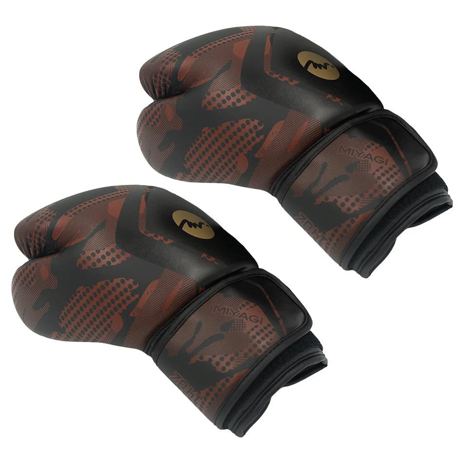 Guantes de boxeo Miyagi MX172 negro y rojo, detalle de la palma