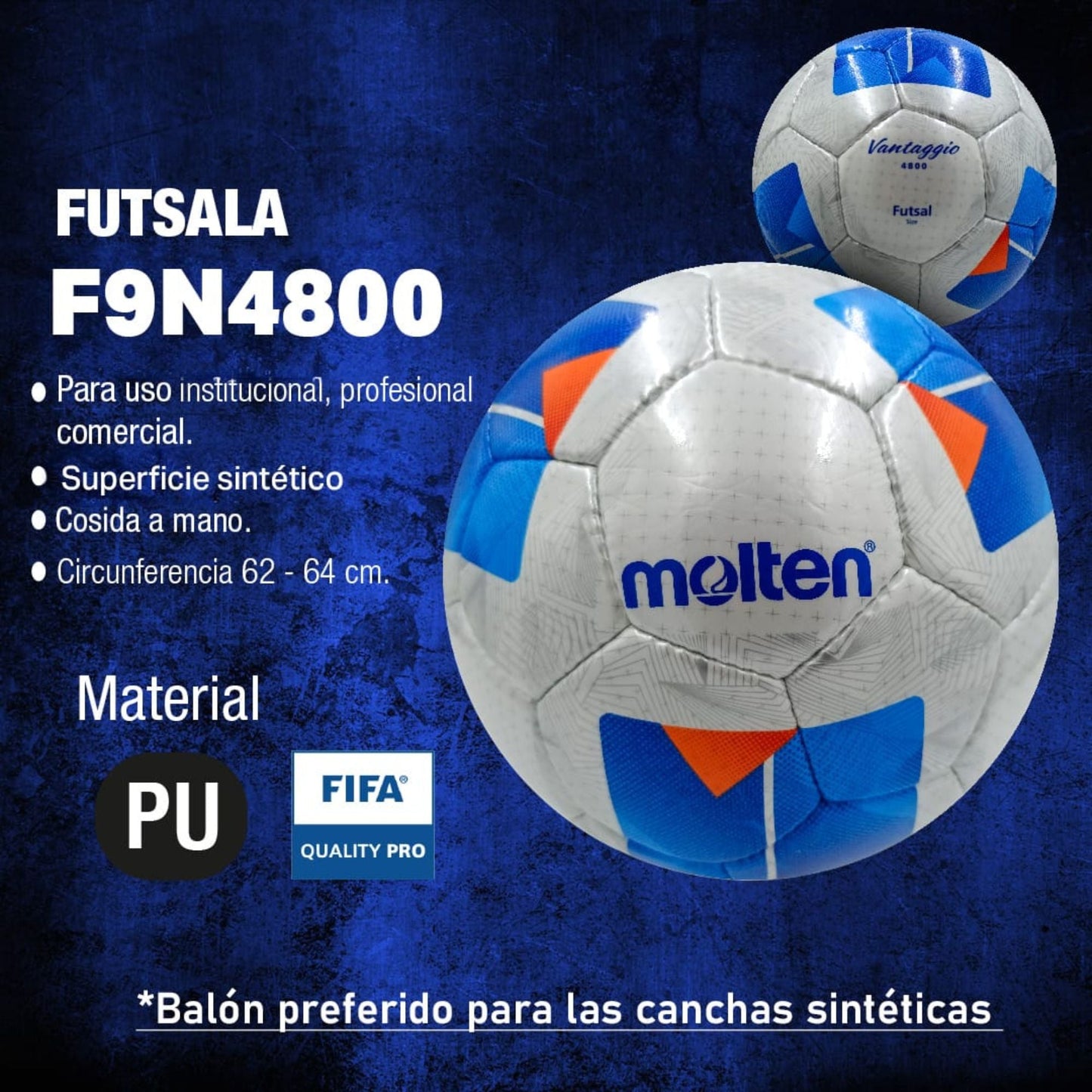 Balón de Fútbol Sala Molten F9N4800 - Termosellado y Rebote Controlado