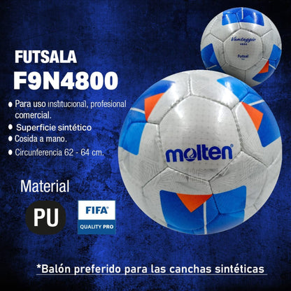 Balón de Fútbol Sala Molten F9N4800 - Termosellado y Rebote Controlado