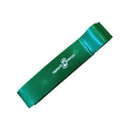 Banda elástica de poder SportFitness verde de 44mm, detalle del caucho de resistencia extra fuerte