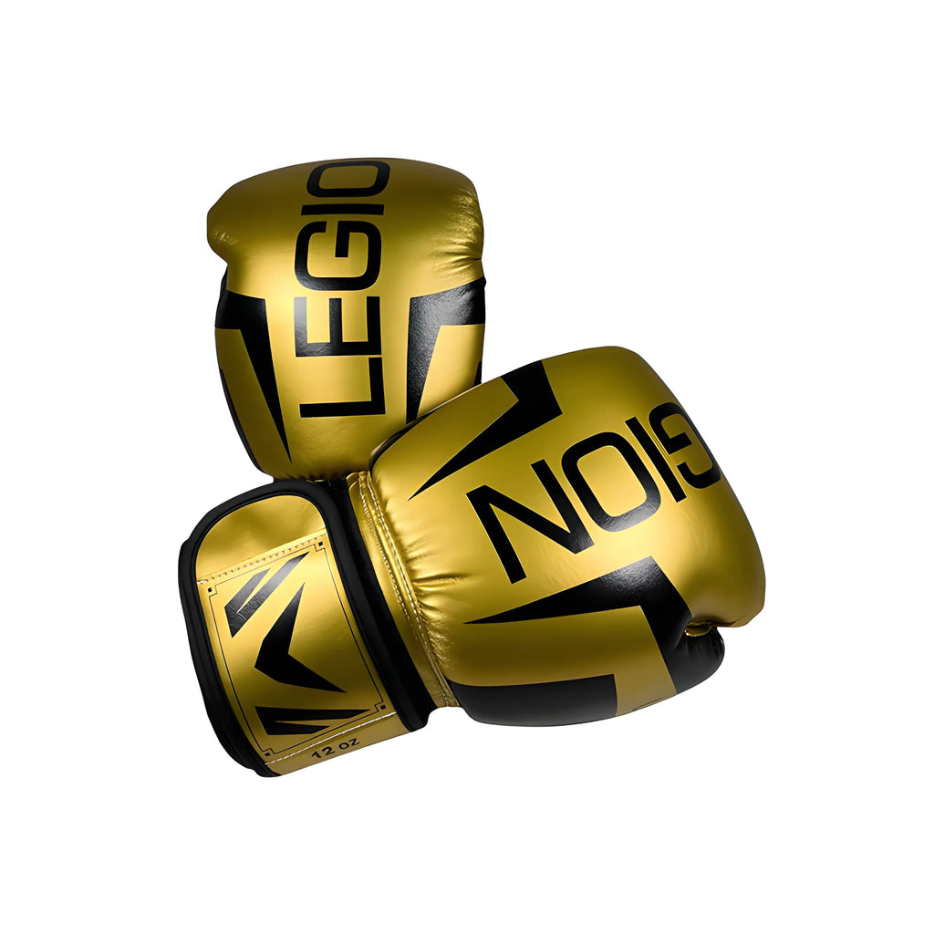 Guantes de boxeo Legión Exclusive Dorado-Negro, vista frontal del par