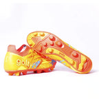 Guayo de fútbol Golty New Bio Flex Flyknit color naranja, vista de la suela con tacos