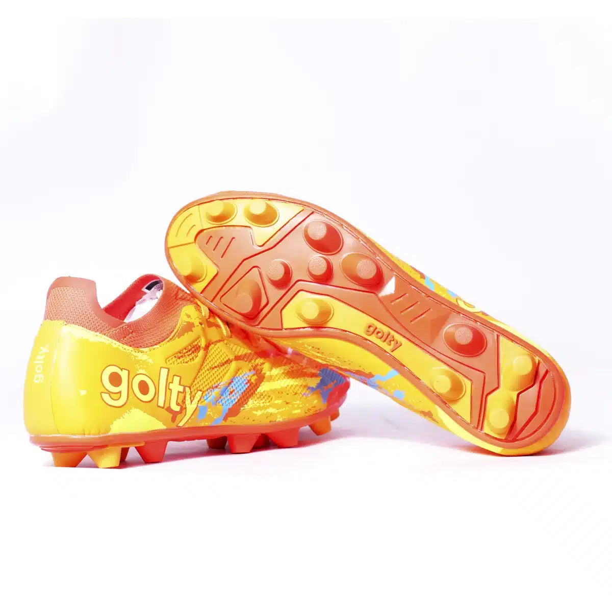 Guayo de fútbol Golty New Bio Flex Flyknit color naranja, vista de la suela con tacos