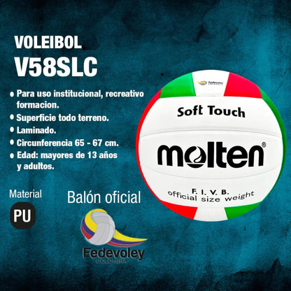 Balón de Voleibol Molten V58SLC No. 5 - Tecnología Soft Touch de Suavidad Superior