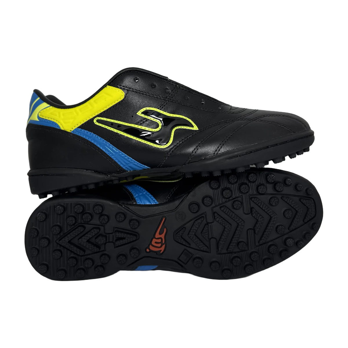 Zapatillas de fútbol JUT Torretín Negro Azul en cuero – vista 1