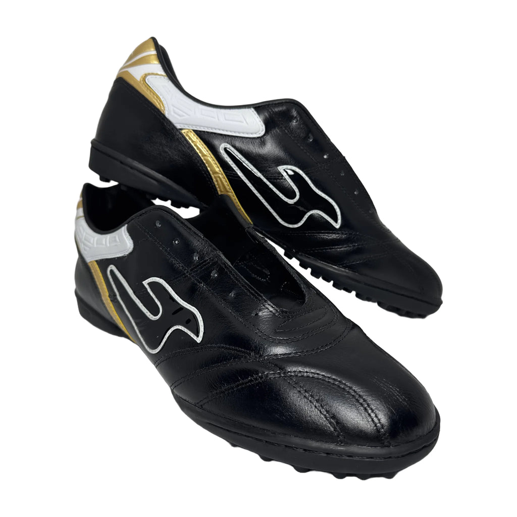 Zapatillas de fútbol JUT Torretín Negro Dorado en cuero – vista 5