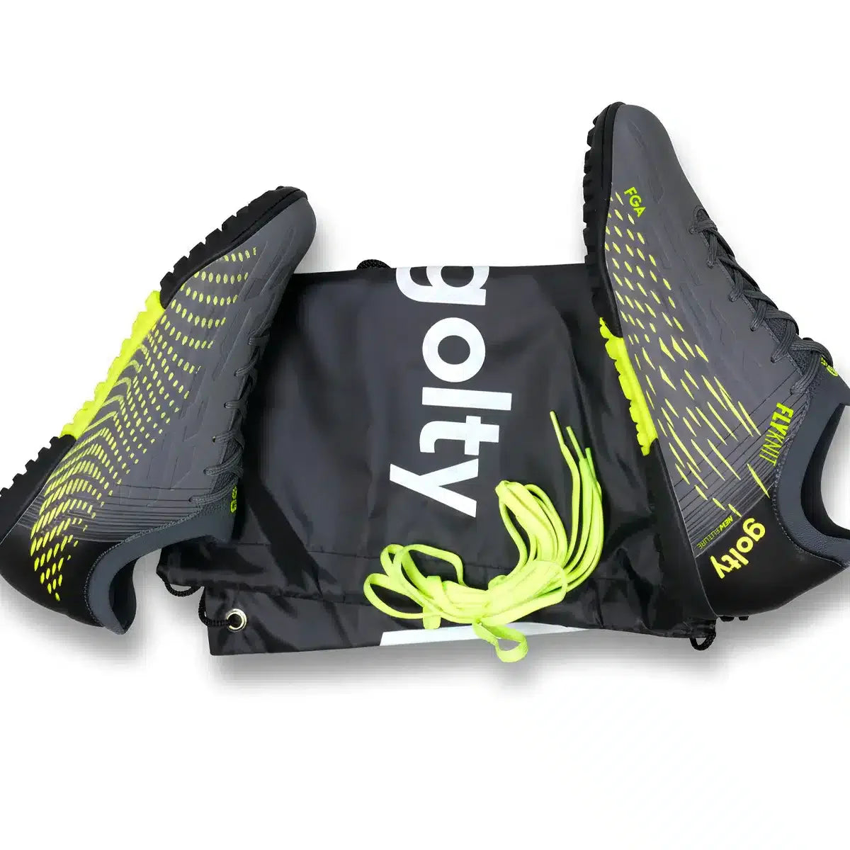 Zapatilla torretín de fútbol Golty New Future Flyknit color negro y verde, detalle del tejido Flyknit