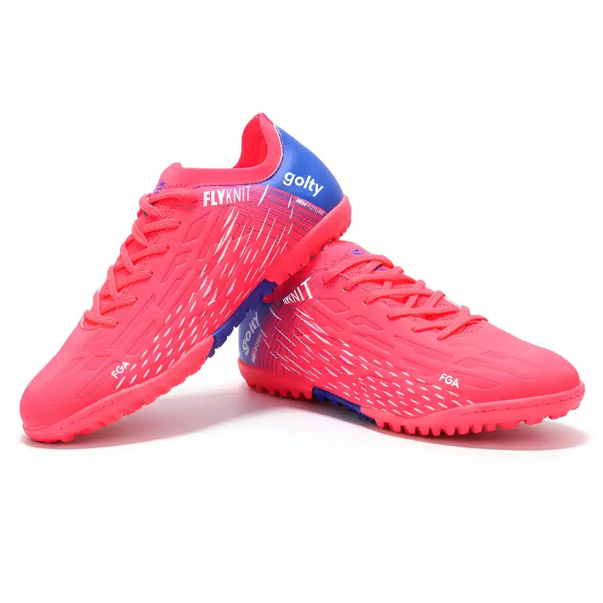 Zapatilla torretín de fútbol Golty New Future Flyknit color rojo y azul, vista lateral