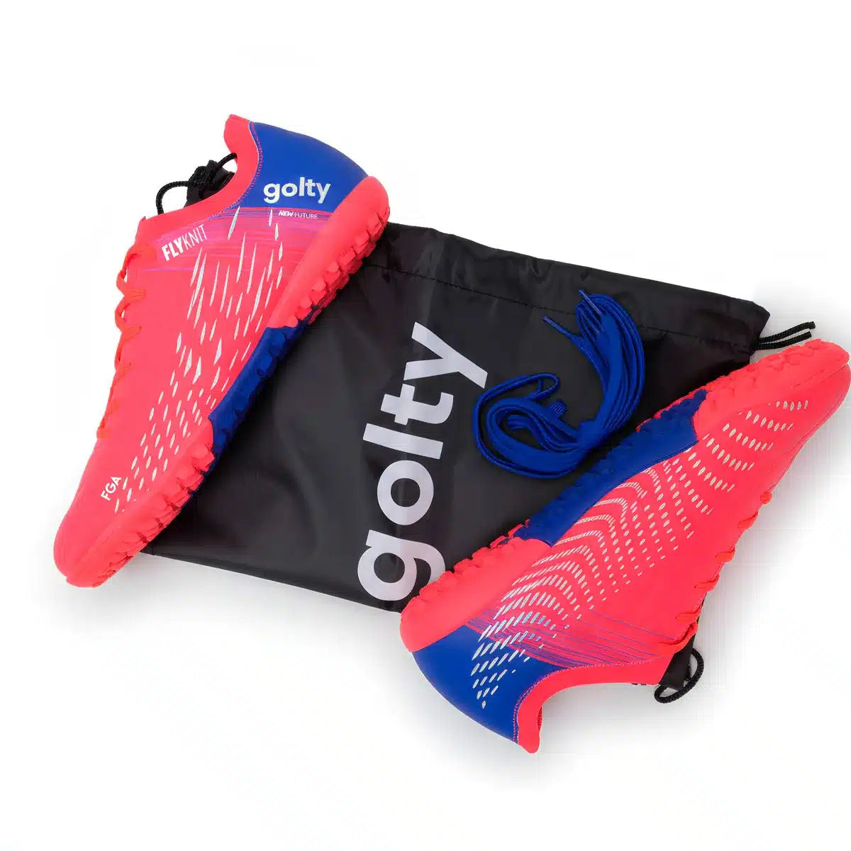 Zapatilla torretín de fútbol Golty New Future Flyknit color rojo y azul, vista superior
